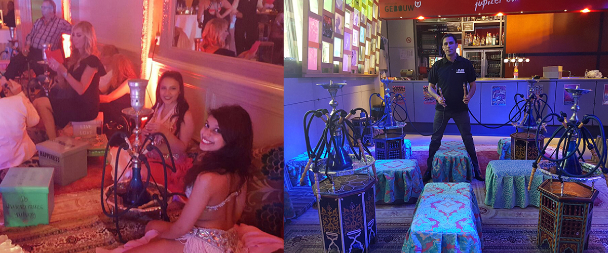 Shisha en personeel in Arabische kledij
